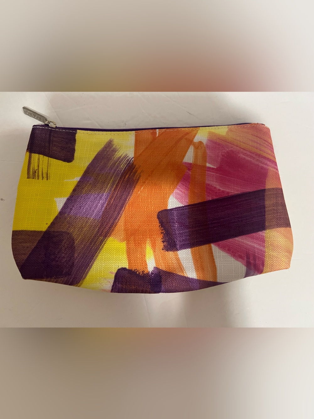 Clinique Brushstroke Print Cosmetic Bag in Yellow, Orange, Pink, Purple